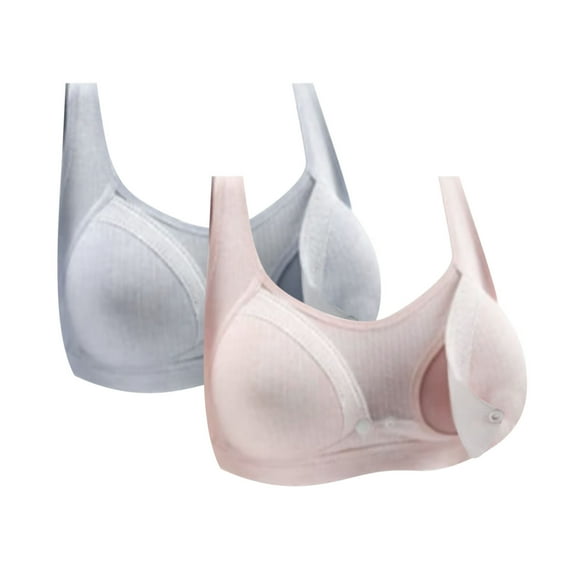 WREESH 2 Pack Nursing Bra for Breastfeeding Cotton Maternity Bras Front Open Lactation Bra Push Up Comfort Pregnancy Bra Underwear Gray