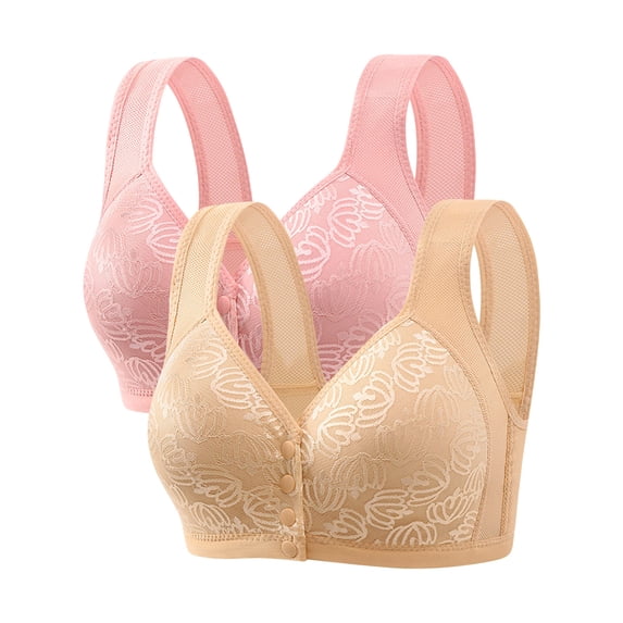 WREESH 2 Pack Push-Up Bra Adaptive Bra Women No Underwire Bras Printed Gathered Middle Button Breathable Underwear Daily Bra Underwear Green