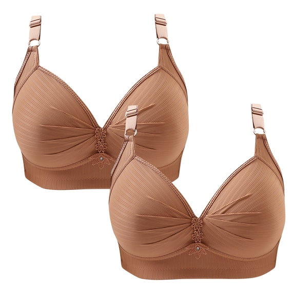 WREESH 2 Pack Push-Up Bra Adaptive Bra Women Printing Gathered Together Large Size Daily Bra Underwear No Underwire Bras Bra Underwear Brown
