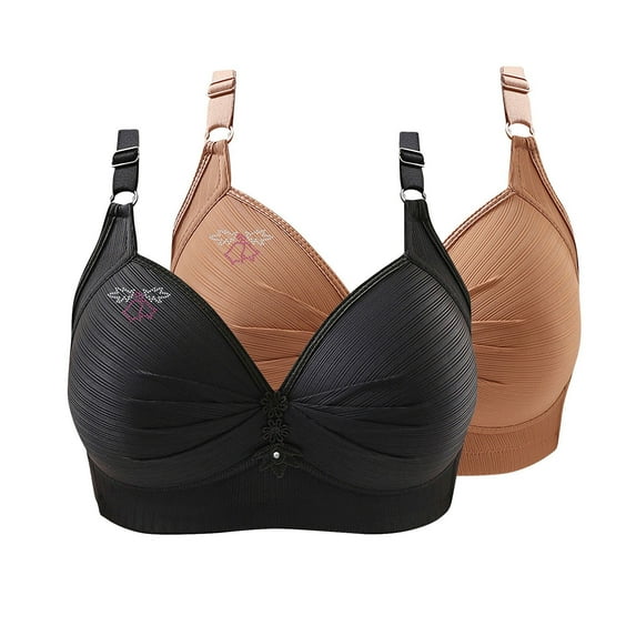 WREESH 2 Pack Push-Up Bra Women Printing Gathered Together Large Size Daily Bra Underwear No Underwire Bras Underwear Brown