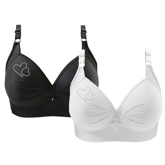 WREESH 2 Pack Push-Up Bras Women Printing Gathered Together Large Size Daily Bra Underwear No Underwire Bras Underwear White