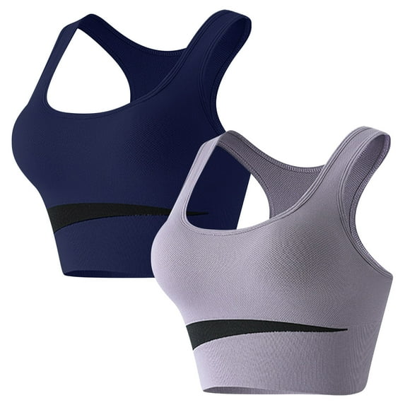 WREESH 2 Pack Racerback Longline Sports Bras for Women High Impact Workout Yoga Bras Wireless Quick Drying Crop Tank Tops Back Smoothing Bras Purple