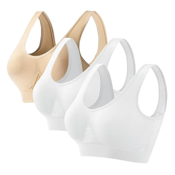 WREESH 2 Pack Seamless Sports Bras for Women Wireless Yoga Bra Support Scoop Bras Comfortable Breathable Workout Bras Underwear White