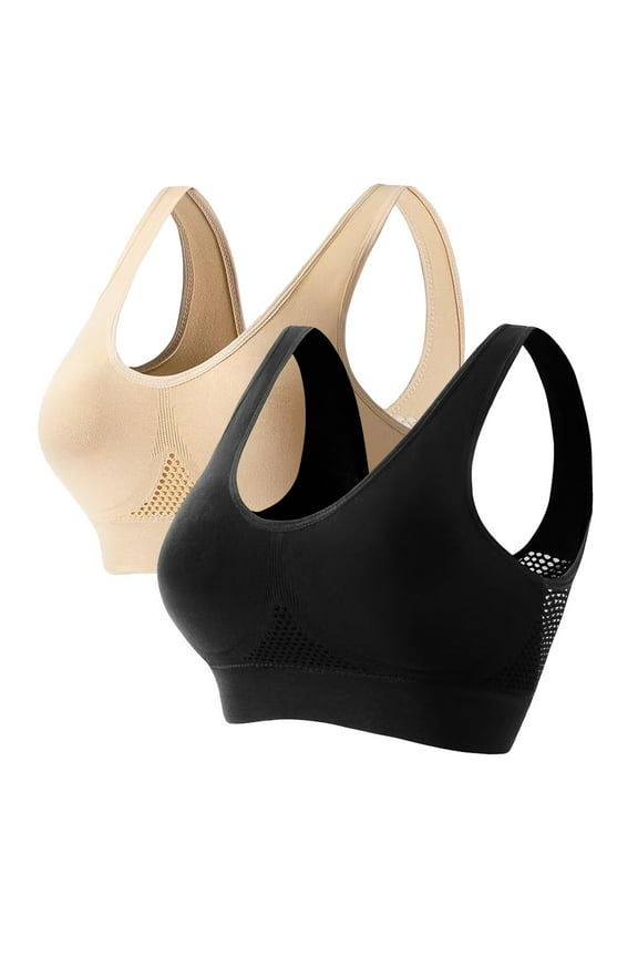 2 Pack Sports Bras for Women, Seamless Comfortable Yoga Bra with Soft Pads Beige
