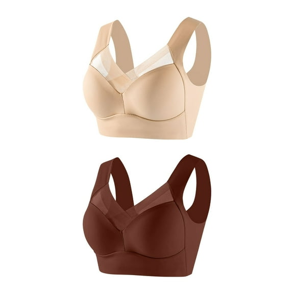 WREESH 2 Pack T-Shirt Bra Women Underwire Underwear Thin Lace Solid Color Push-Up Adjustment Bra Back-Smoothing Seamless Bra Underwear Brown