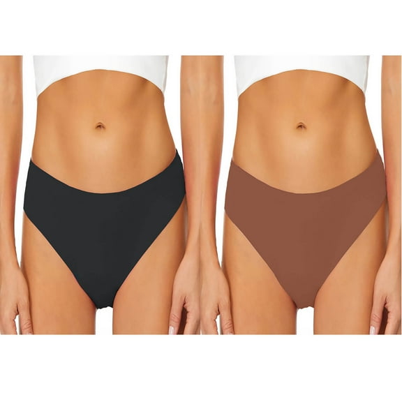 WREESH 2-Pack Women's High-Cut Seamless Bikini Bottoms, No Show Panties Quick-Dry Swimwear for Beach, Pool & Tropical Vacations