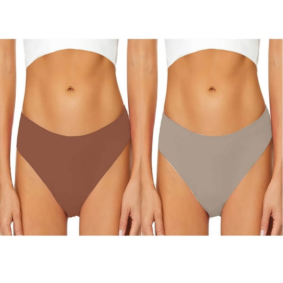 WREESH 2-Pack Women's High-Cut Seamless Bikini Bottoms, No Show Panties Quick-Dry Swimwear for Beach, Pool & Tropical Vacations