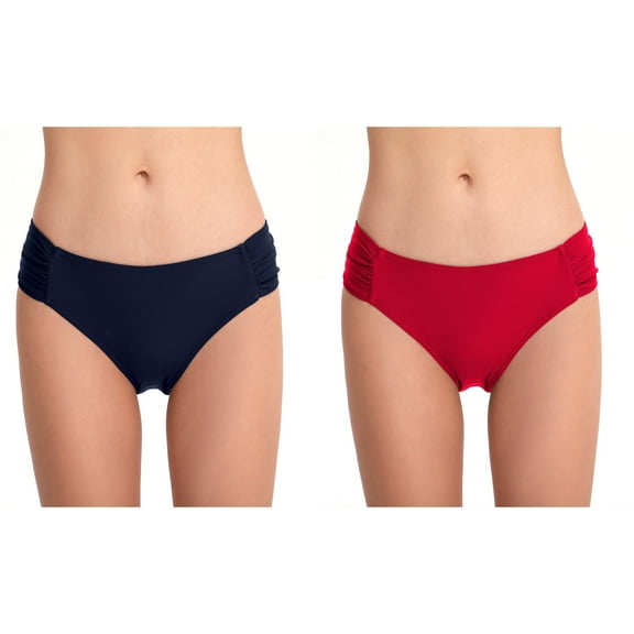 WREESH 2-Pack Women's Mid-Rise Solid Swim Bottoms, Basic Ruched Bikini Briefs, Quick-Dry Bathing Suit for Athletic & Tropical Vacations