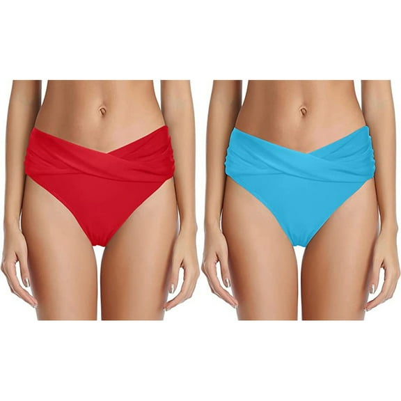 WREESH 2-Pack Women's Twist-Front Cheeky Swim Bottoms, High-Cut Ruched Bikini Bottom, Quick-Dry Bathing Suit Bottoms for Beach & Pool