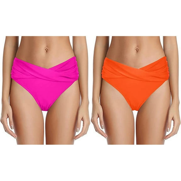 WREESH 2-Pack Women's Twist-Front Cheeky Swim Bottoms, High-Cut Ruched Bikini Bottom, Quick-Dry Bathing Suit Bottoms for Beach & Pool