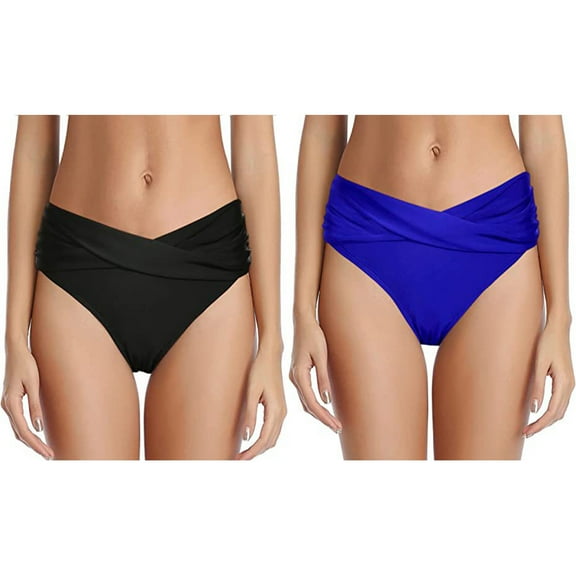 WREESH 2-Pack Women's Twist-Front Cheeky Swim Bottoms, High-Cut Ruched Bikini Bottom, Quick-Dry Bathing Suit Bottoms for Beach & Pool