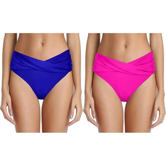 WREESH 2-Pack Women's Twist-Front Cheeky Swim Bottoms, High-Cut Ruched Bikini Bottom, Quick-Dry Bathing Suit Bottoms for Beach & Pool
