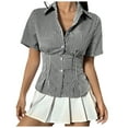 thumbnail image 1 of WREESH Women's Trendy Button Up Shirt Short Sleeve V Neck Flirty Vintage Preppy Casual Crop Top, 1 of 9