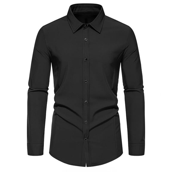 WREESH Mens Slim Fit Long Sleeve Button Up Shirt Solid Business Casual Formal Dress Comfort Stretch Shirts