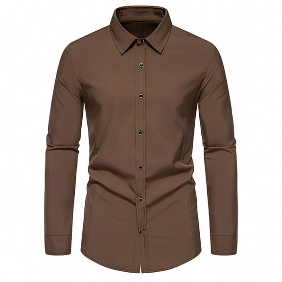 WREESH Mens Slim Fit Long Sleeve Button Up Shirt Solid Business Casual Formal Dress Comfort Stretch Shirts