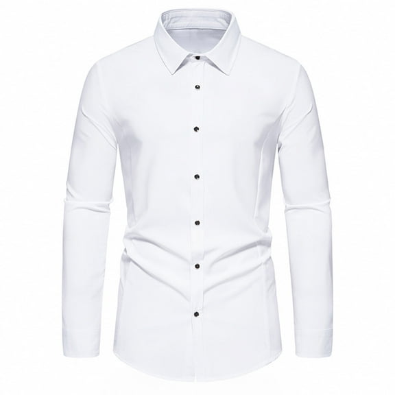 WREESH Mens Slim Fit Long Sleeve Button Up Shirt Solid Business Casual Formal Dress Comfort Stretch Shirts