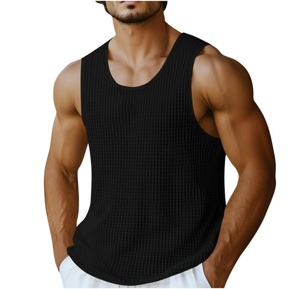 WREESH Mens Casual Tank Tops Waffle Knit Sleeveless Shirt Breathable Tank Shirts Summer Muscle Tee
