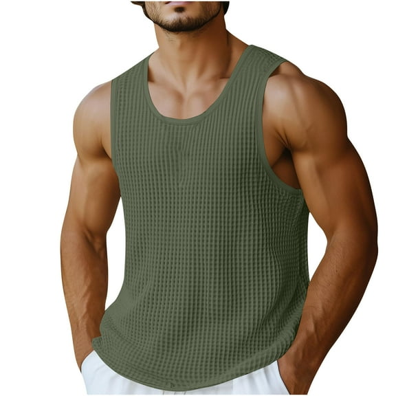 WREESH Mens Casual Tank Tops Waffle Knit Sleeveless Shirt Breathable Tank Shirts Summer Muscle Tee