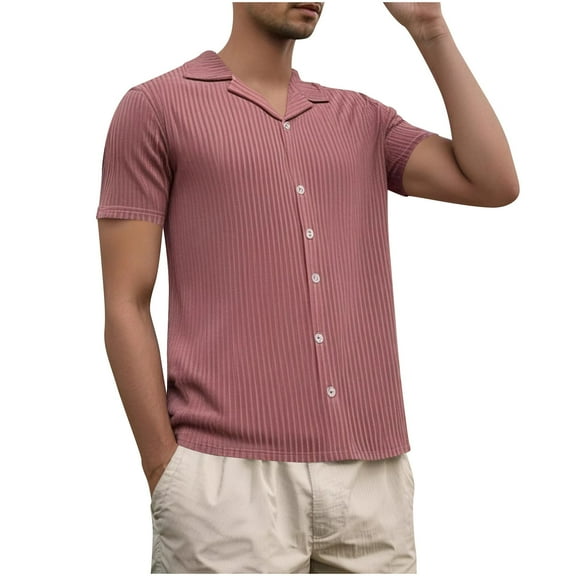 WREESH Mens Hawaiian Tropical Shirt Short Sleeve Button Down Solid Color Summer Beach Vacation Woven