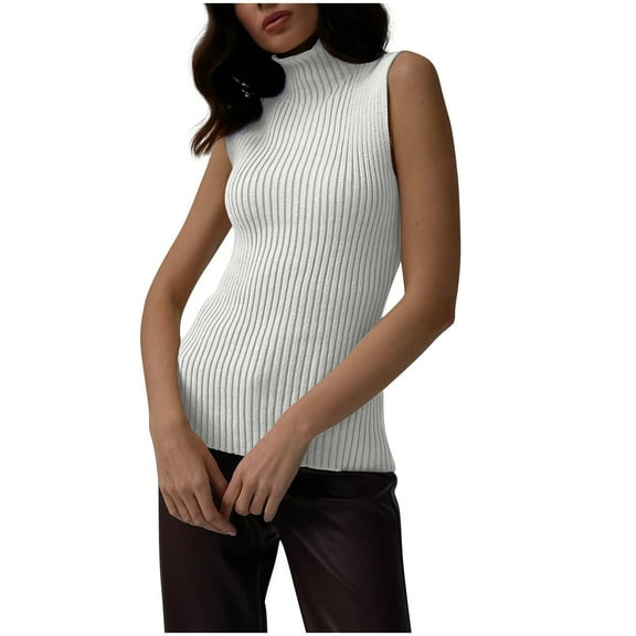 WREESH Women's Fall Sleeveless Turtleneck Mock Neck Ribbed Pullover Tank Top Lightweight Knit Sweater