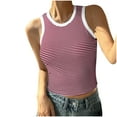 thumbnail image 1 of WREESH Women Striped High Neck Ribbed Sleeveless Tank Top Thick Strap Slim Fit Racerback Shirt, 1 of 5