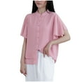 thumbnail image 1 of WREESH Women's Chiffon Button Down Shirt Summer Elegant Mandarin Collar Ruffle Sleeve Loose Blouse, 1 of 7