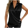 thumbnail image 1 of WREESH Women Elegant Satin Wrap V Neck Sleeveless Blouse Ruched Front Cowl Neck Tank Top, 1 of 7