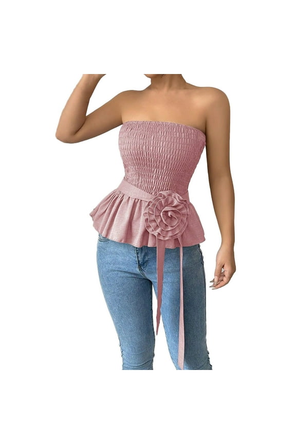 2025 Fashion Tops Women's French Solid Color Strapless Top