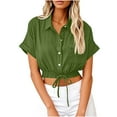 thumbnail image 1 of WREESH Womens Cropped Button Down Shirt Linen Drawstring Waist Short Sleeve Casual Loose Top, 1 of 6