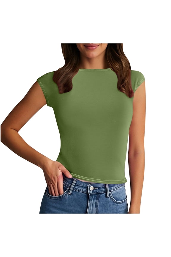 Womens Backless Seamless Tee Crewneck Slim Fit Sleeveless Stretchy Basic Summer Top