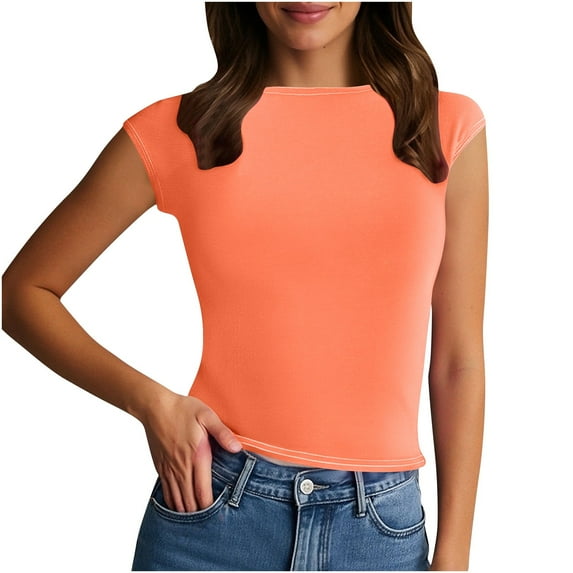 WREESH Womens Backless Seamless Tee Crewneck Slim Fit Sleeveless Stretchy Basic Summer Top