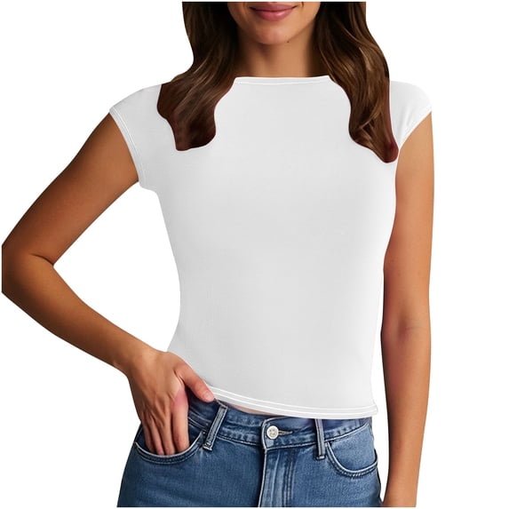 WREESH Women's Seamless Summer Casual Tank Top Cap Sleeve Slim Fit Basic Tee Trendy Fashion Lightweight Comfort