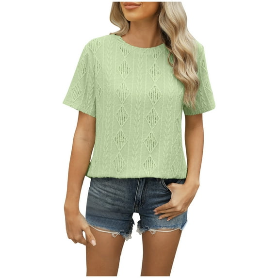 WREESH 2025 Fashion Tops Women's New Solid Color Back Button Short Sleeved T-Shirt