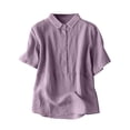 thumbnail image 1 of WREESH Women's Cotton Linen Button Up Shirt Collared Lightweight Summer Casual Short Sleeve Top, 1 of 1