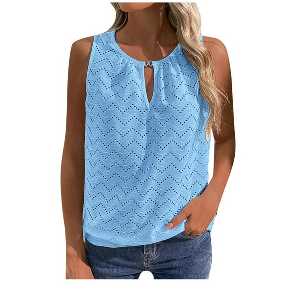 WREESH Women Keyhole V Neck Eyelet Embroidered Loose Fit Tank Top Sleeveless Summer Blouse 2025