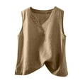 thumbnail image 1 of WREESH Women's Cotton Linen Tank Top V Neck Sleeveless Casual Summer Blouse Basic Shirt with Slit Hem, 1 of 7