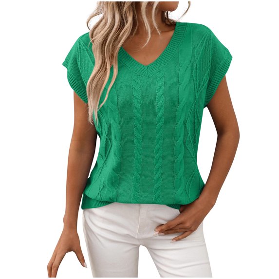 WREESH Womens V Neck Lightweight Knit Pullover Tank Top Summer Casual Loose Fit Sleeveless Cap Sleeve Style Fashion