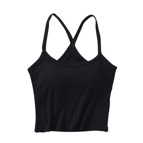 WREESH Womens Spaghetti Strap Cami Top Built in Bra Scoop Neck Seamless Summer Crop Top