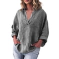 thumbnail image 1 of WREESH 2025 Fashion Tops Women's Solid V-Neck Casual Pullover Long Sleeved Pocket Top, 1 of 6