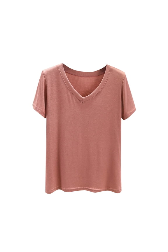 2025 Fashion Tops Women's Spring Summer Solid Color Threaded Cotton V-Neck T-Shirt for Base Small Shirt Top Short Sleeved Blouses