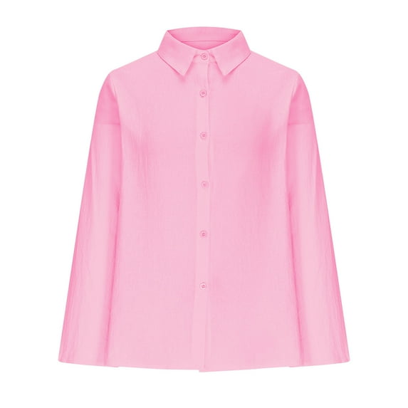 WREESH Womens Basic Button Down Shirt Long Sleeve Solid Color Collared Work Office Blouse