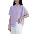 thumbnail image 1 of WREESH Women's Chiffon Button Down Shirt Mandarin Collar Ruffle Sleeve Flowy Summer Blouse, 1 of 7