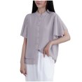 thumbnail image 1 of WREESH Women's Chiffon Button Down Shirt Mandarin Collar Ruffle Sleeve Flowy Summer Blouse, 1 of 8