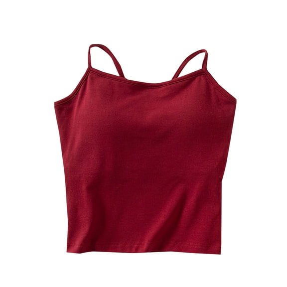 WREESH Women Cotton Spaghetti Strap Camisole with Built in Bra Basic Cami Tank Top Undershirt Sleeveless Summer
