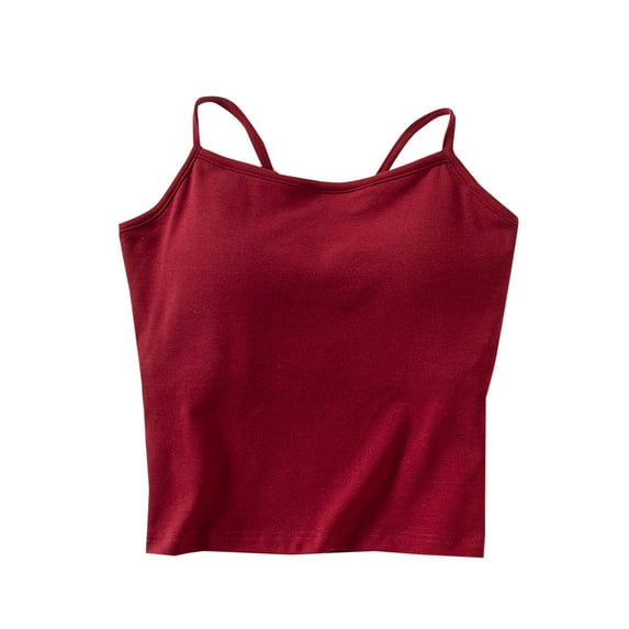 WREESH Women Cotton Spaghetti Strap Camisole with Built in Bra Basic Cami Tank Top Undershirt Sleeveless Summer