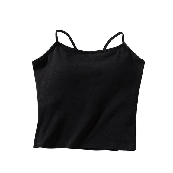 WREESH Women Cotton Spaghetti Strap Camisole with Built in Bra Basic Cami Tank Top Undershirt Sleeveless Summer