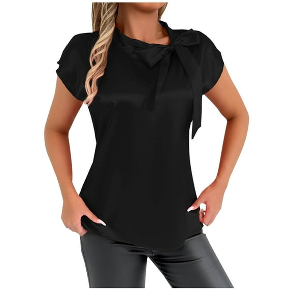 WREESH 2025 Fashion Tops Women's Summer Solid Color Round-Neck Short Sleeve Shirts Top Blouse