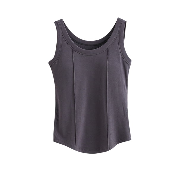 WREESH Women Cotton Built in Bra Tank Top Seamless Yoga Camisole Wide Strap Workout Top Summer