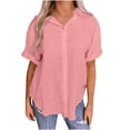 thumbnail image 1 of WREESH Women's Linen Button Down Shirt Short Sleeve V Neck Casual Solid Loose Summer Tunic Tops, 1 of 7