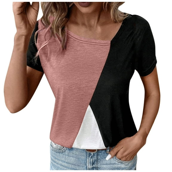 WREESH 2025 Fashion Tops Womens Casual Oversize Round-Neck Short Sleeved Blouse T-Shirt Top